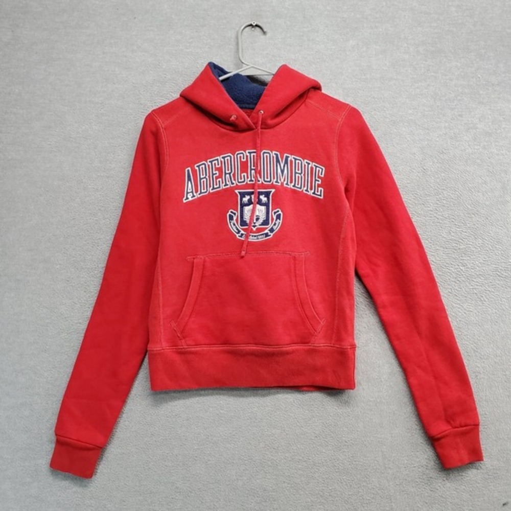 VINTAGE Abercrombie & Fitch Junior Sweatshirt M‎ Red Hoodie Ski Logo Embroidered